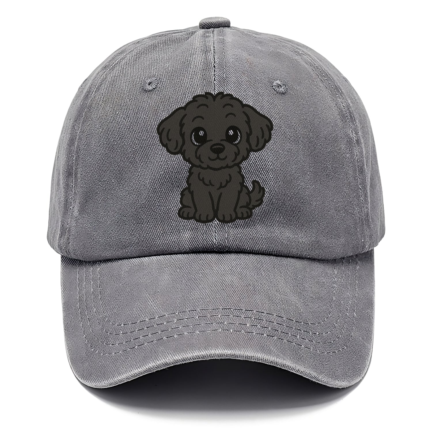 black maltipoo black curly sitting pose portrait design Hat