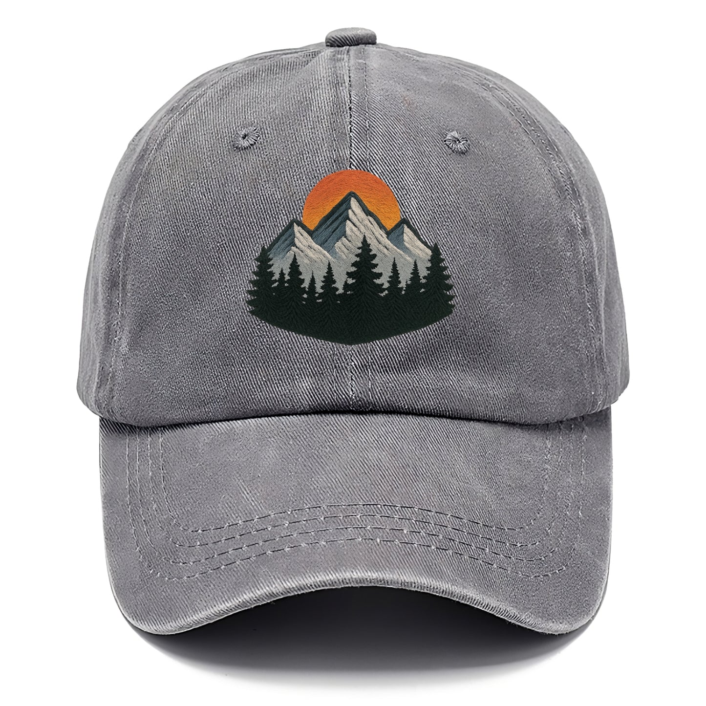 mountain sunset pine forest embroidery Hat