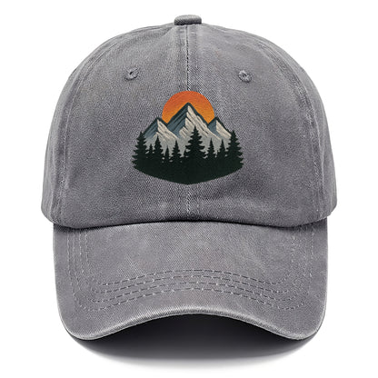 mountain sunset pine forest embroidery Hat