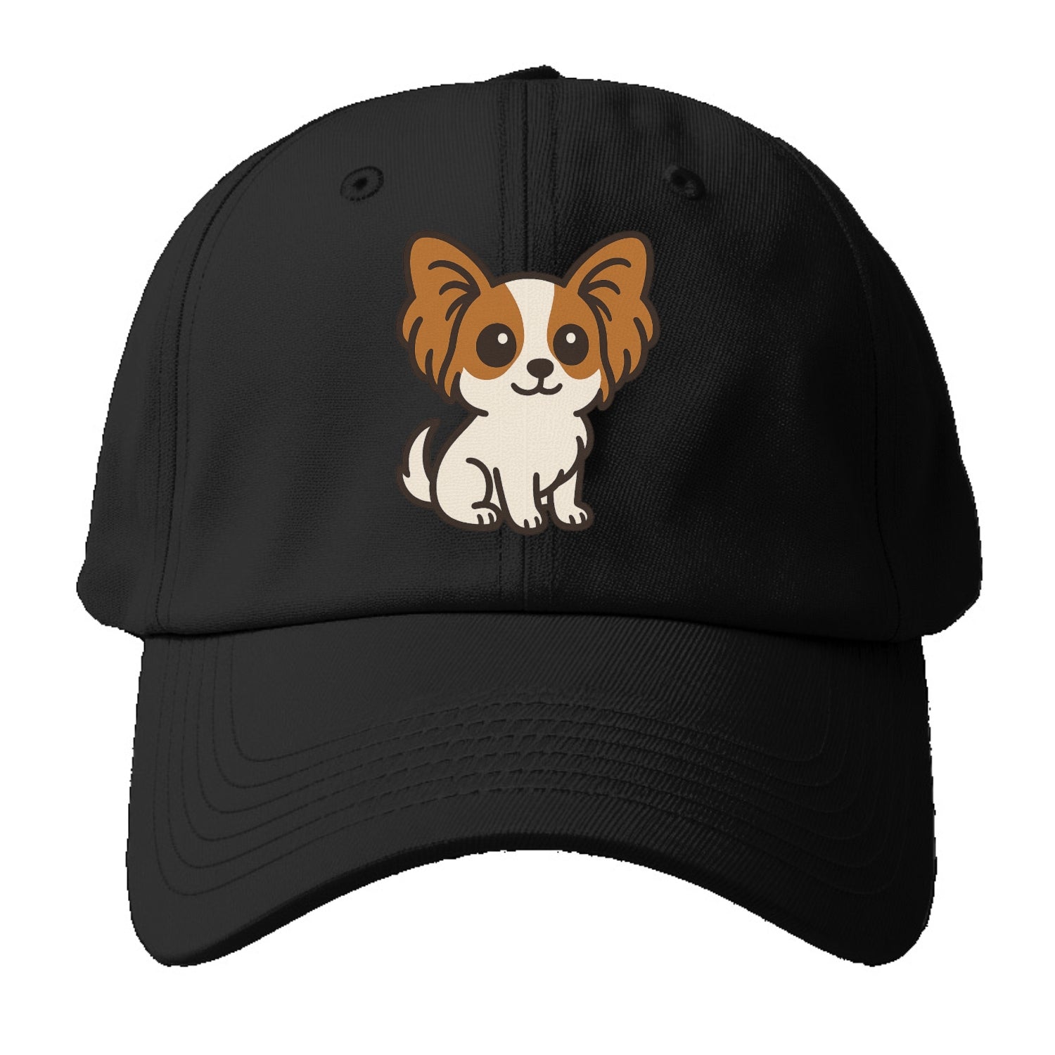 papillon white with brown ears sitting pose portrait design Hat
