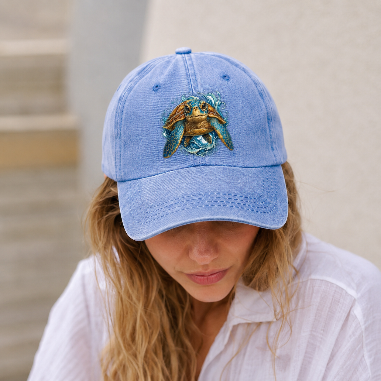 Ornate Sea Turtle Waves Classic Cap – editorial product image