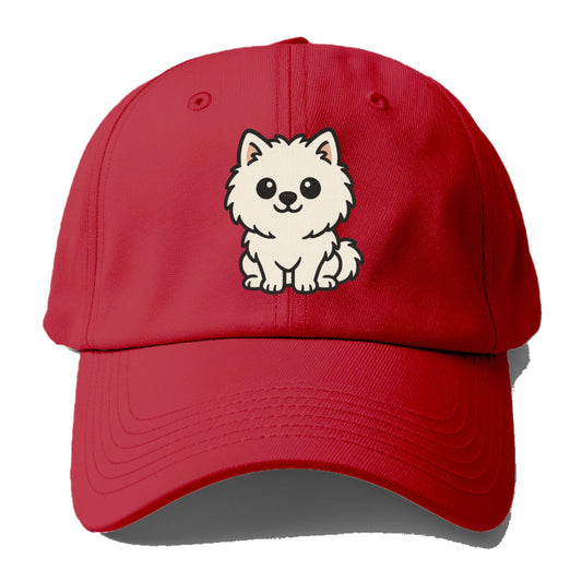 pomeranian white fluffy sitting pose portrait design Hat