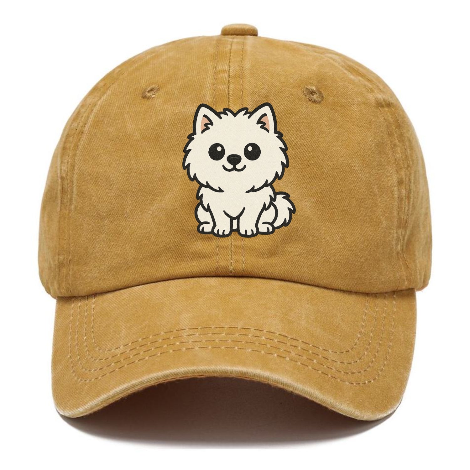 pomeranian white fluffy sitting pose portrait design Hat