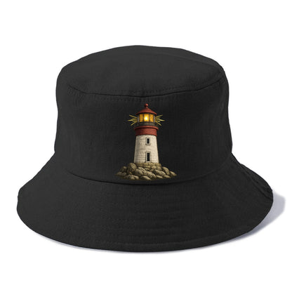 illuminated lighthouse on a rocky shore Hat