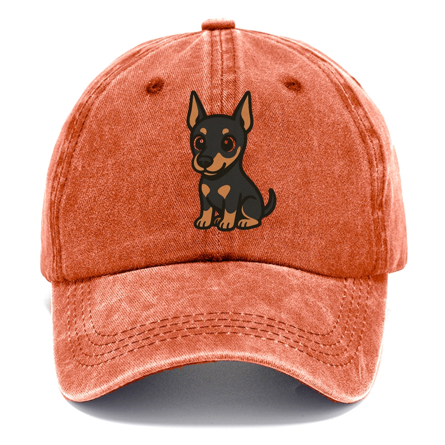 doberman black and tan sitting pose with cropped ears portrait design Hat