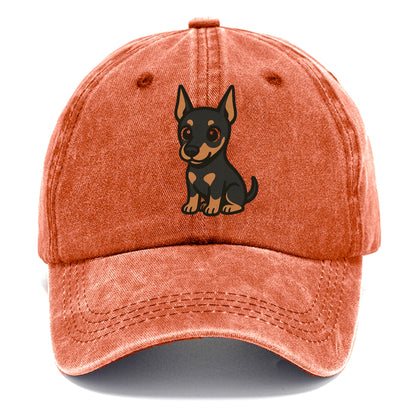 doberman black and tan sitting pose with cropped ears portrait design Hat