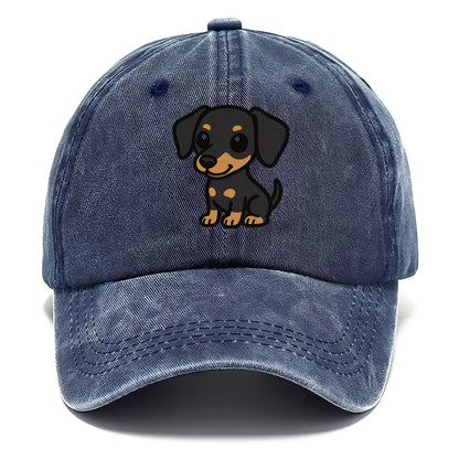 miniature pinscher black and tan sitting pose portrait design Hat