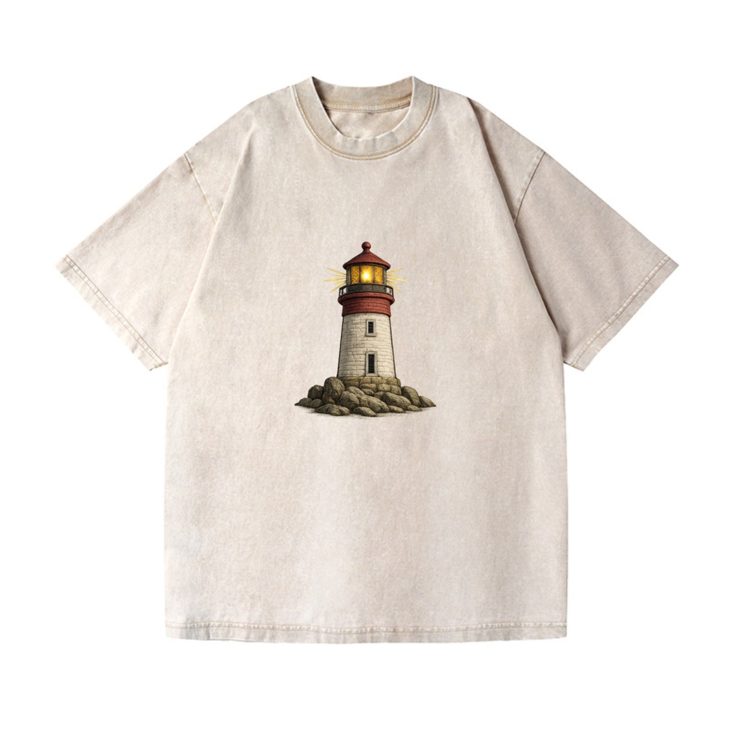 illuminated lighthouse on a rocky shore Hat