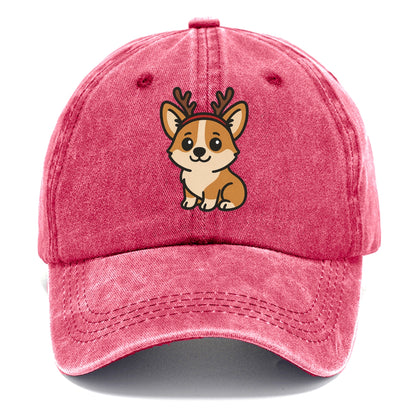 corgi wearing reindeer antlers christmas theme portrait design Hat