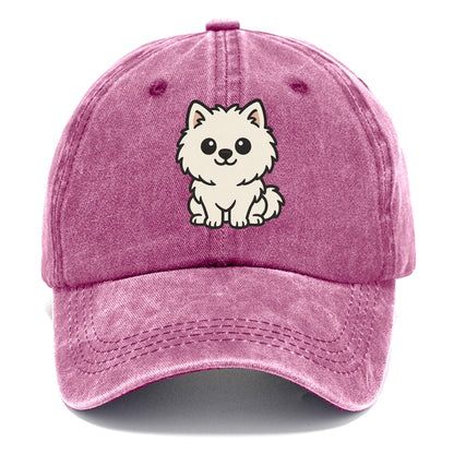 pomeranian white fluffy sitting pose portrait design Hat