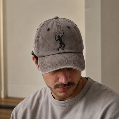 Tennis player serving powerful shot Classic Cap – editorial product image