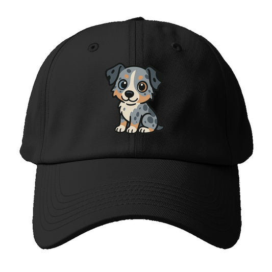 australian shepherd blue merle sitting pose with heterochromia portrait design Hat