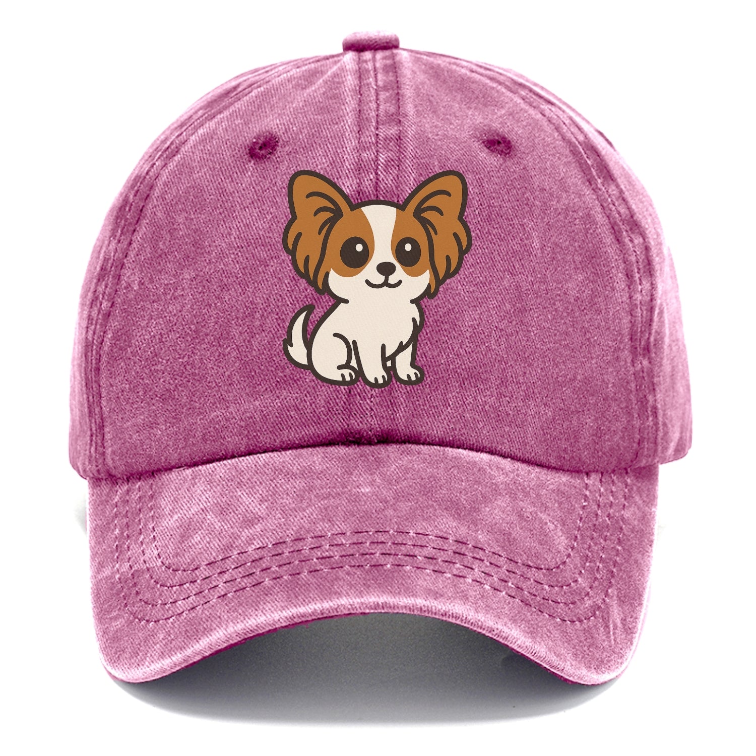 papillon white with brown ears sitting pose portrait design Hat