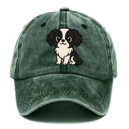 japanese chin black and white sitting pose portrait design Hat