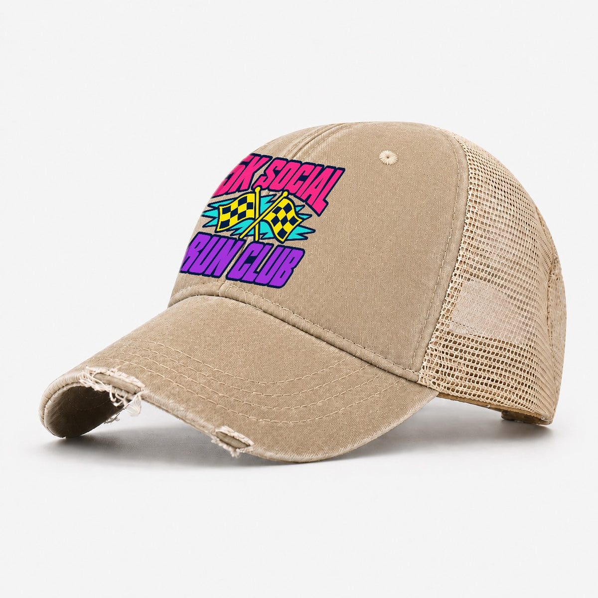 5K Social Run Club 90S Running Clubs Washed Trucker Hat – Khaki