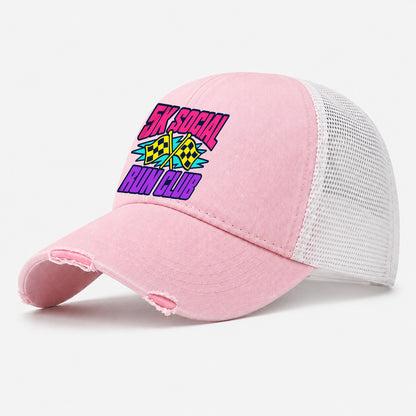 5K Social Run Club 90S Running Clubs Washed Trucker Hat – Light Pink