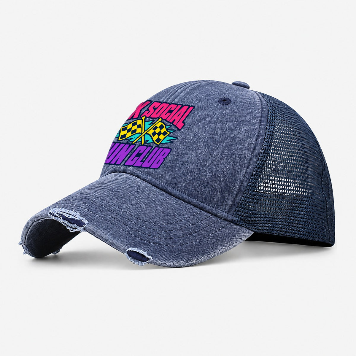 5K Social Run Club 90S Running Clubs Washed Trucker Hat – Navy