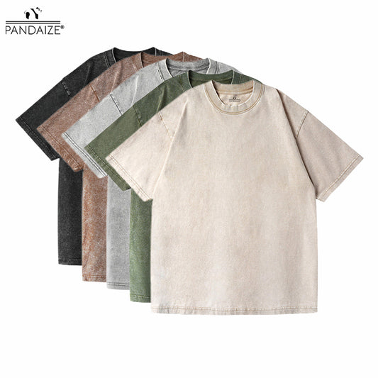 Pandaize® 5枚パック 230GSM ヘビールーズフィット ウォッシュドTシャツ