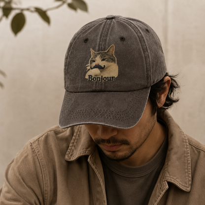 Bonjour Mustache Cat Classic Cap – editorial product image
