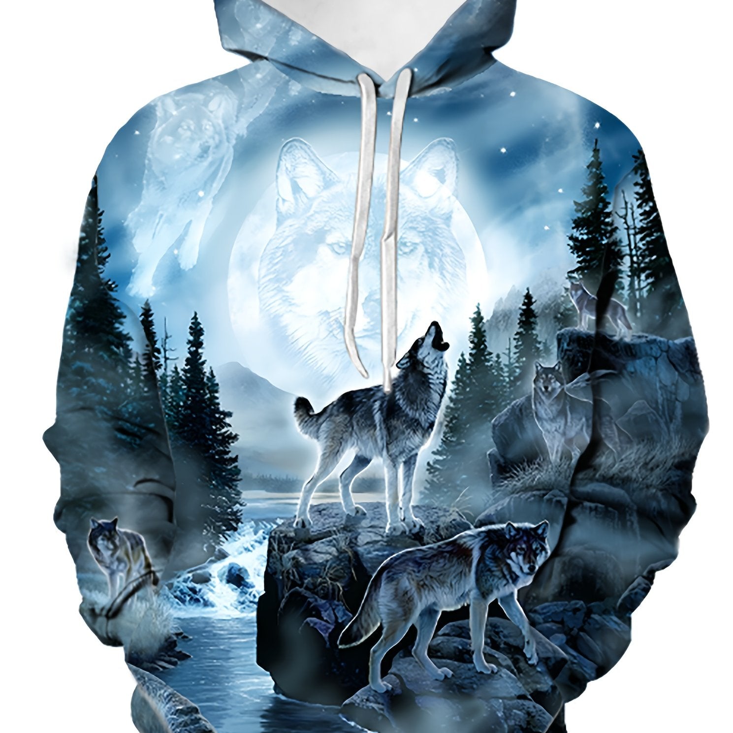 Sudadera con capucha con estampado de lobo en 3D a la luz de la luna, sudaderas con capucha geniales para hombres, sudadera con capucha con diseño