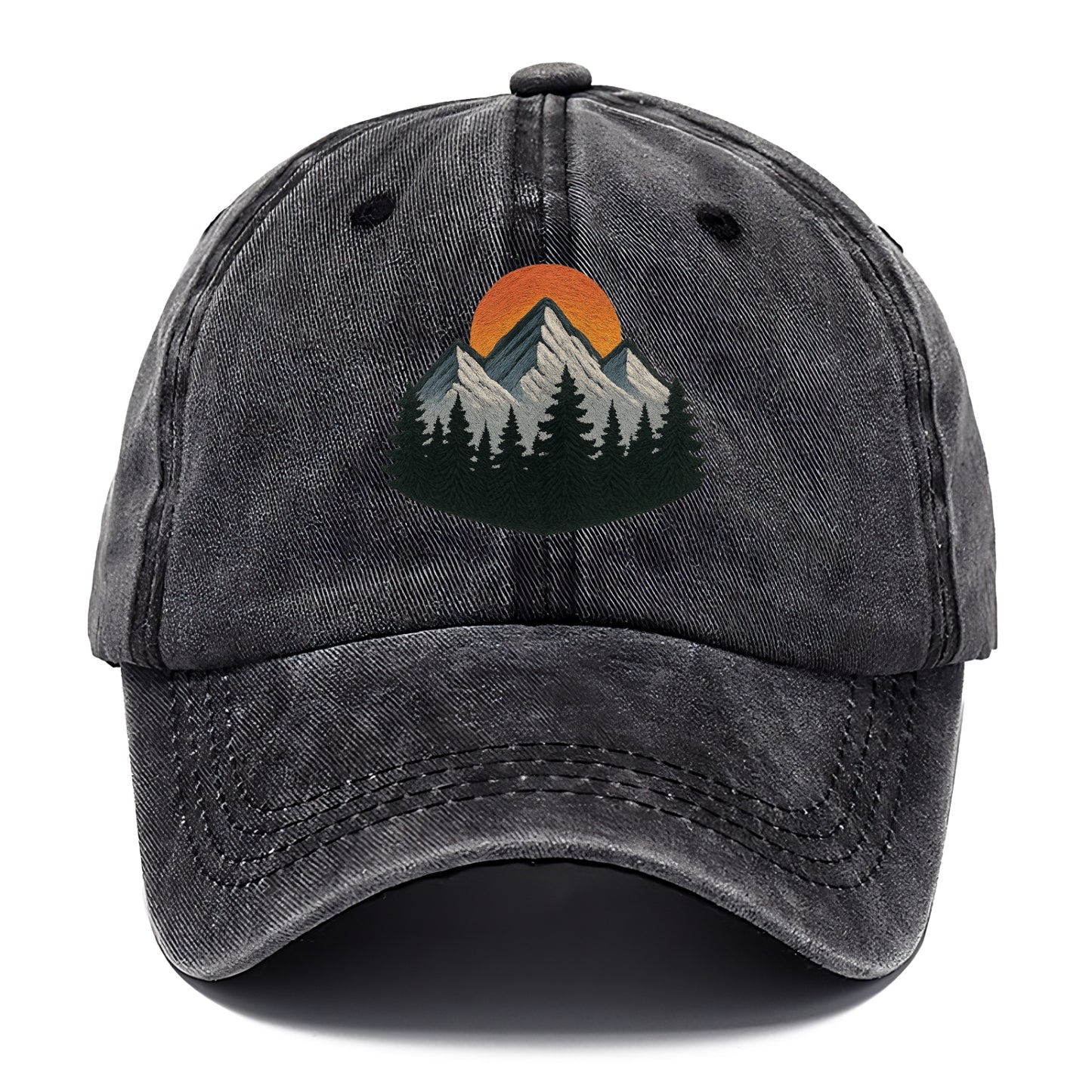 mountain sunset pine forest embroidery Hat