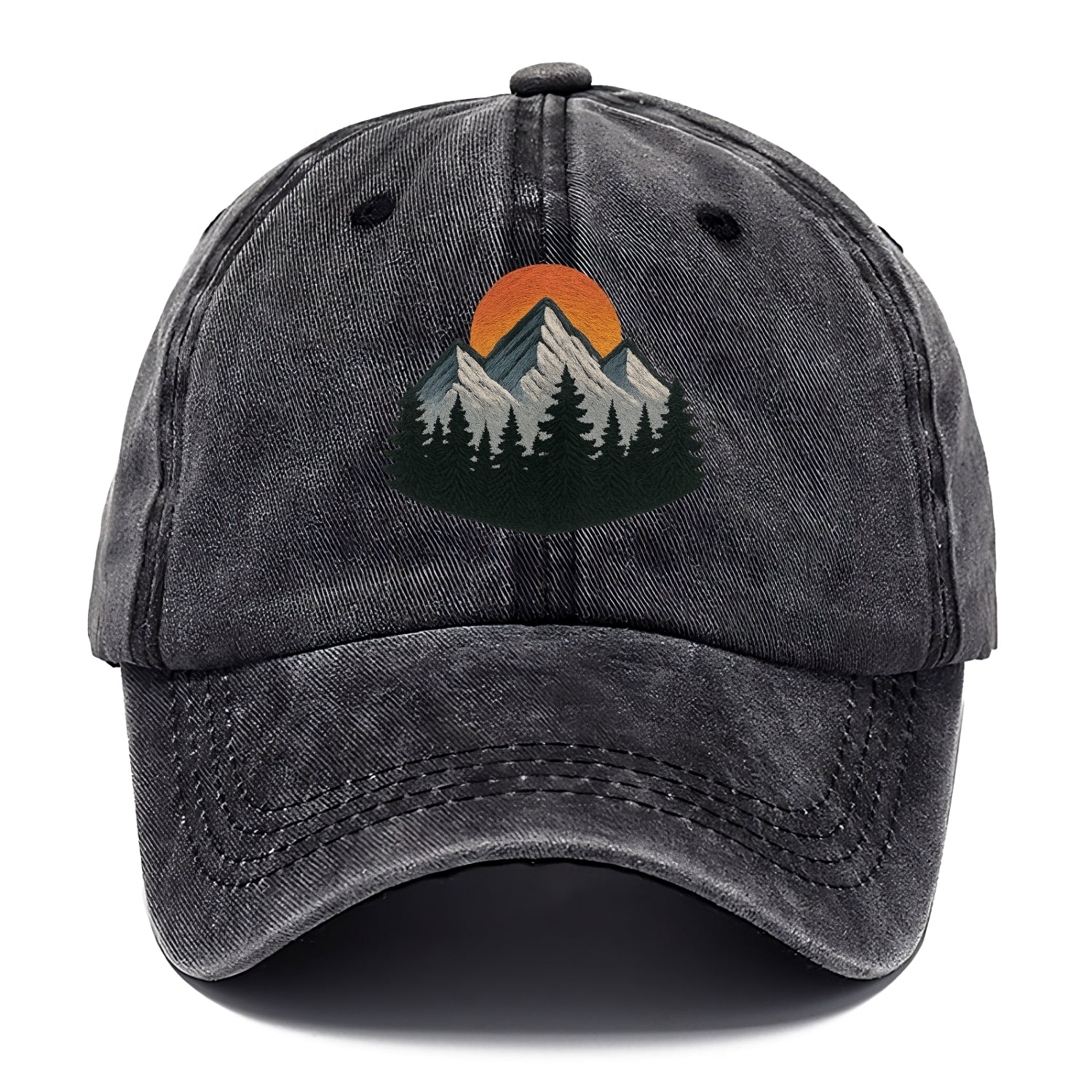 mountain sunset pine forest embroidery Hat