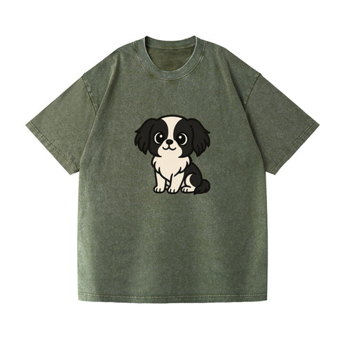Japanese Chin Black And White Sitting Pose Portrait Design Vintage T-shirt