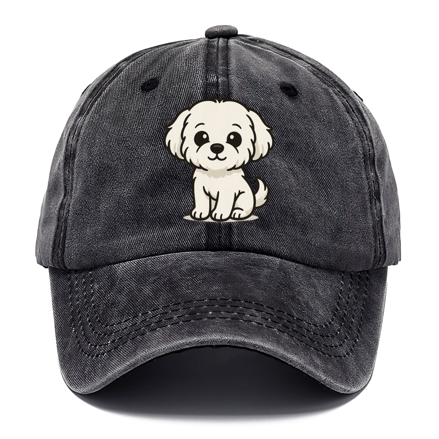 maltese pure white fluffy sitting pose portrait design Hat
