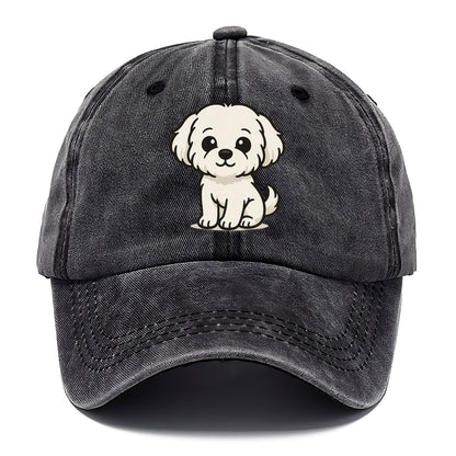 maltese pure white fluffy sitting pose portrait design Hat