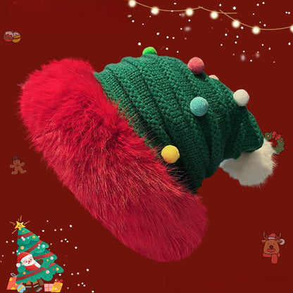 Christmas Knit Beanie with Antlers – Faux Rabbit Fur, Ear Warmers, Wide Brim for Outdoor Commute & Gatherings