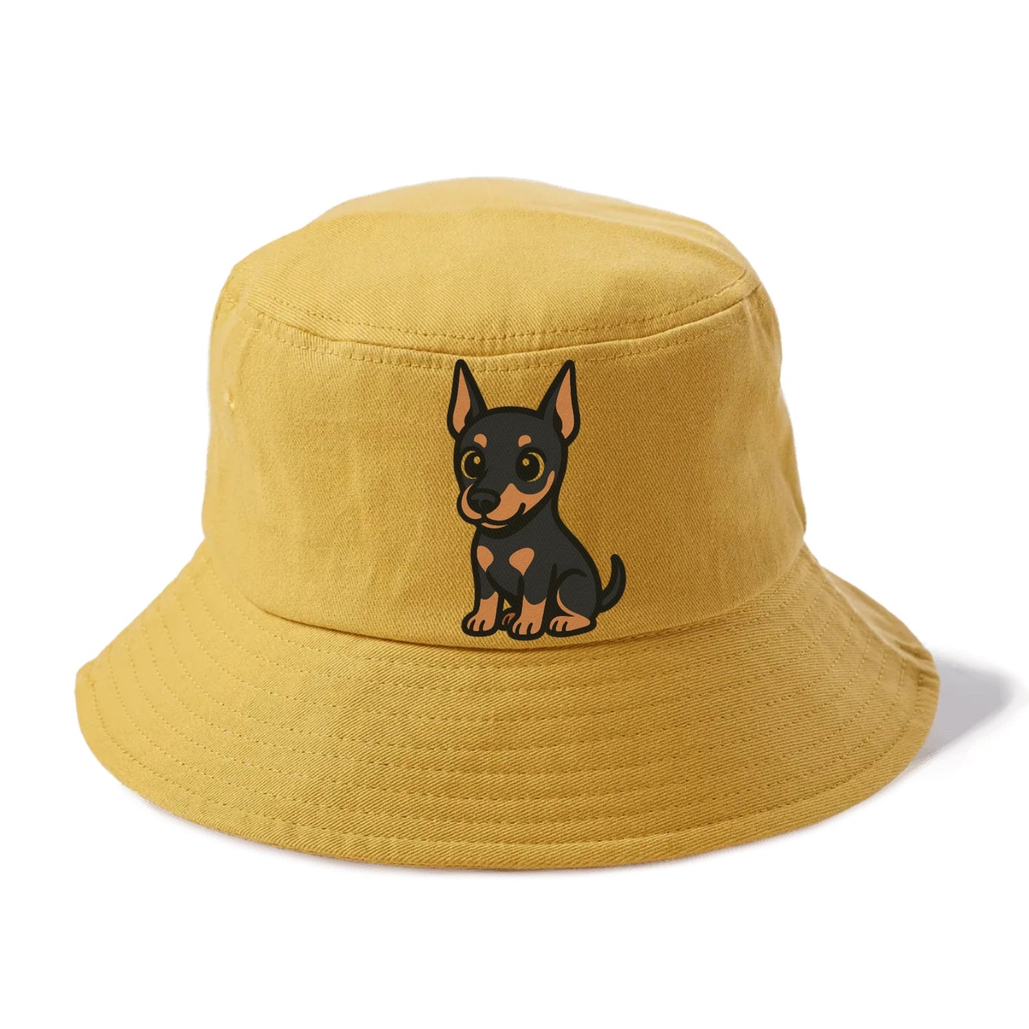 doberman black and tan sitting pose with cropped ears portrait design Hat