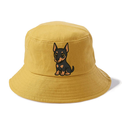 doberman black and tan sitting pose with cropped ears portrait design Hat