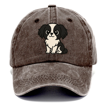 japanese chin black and white sitting pose portrait design Hat