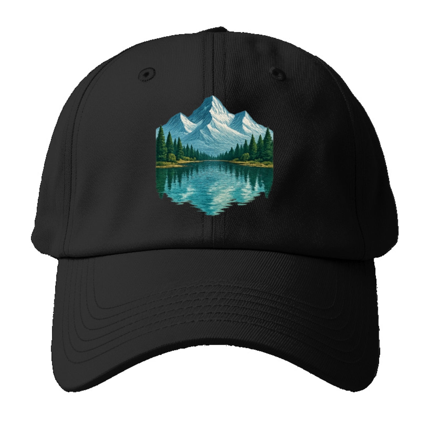 snowy mountain lake reflection design Hat