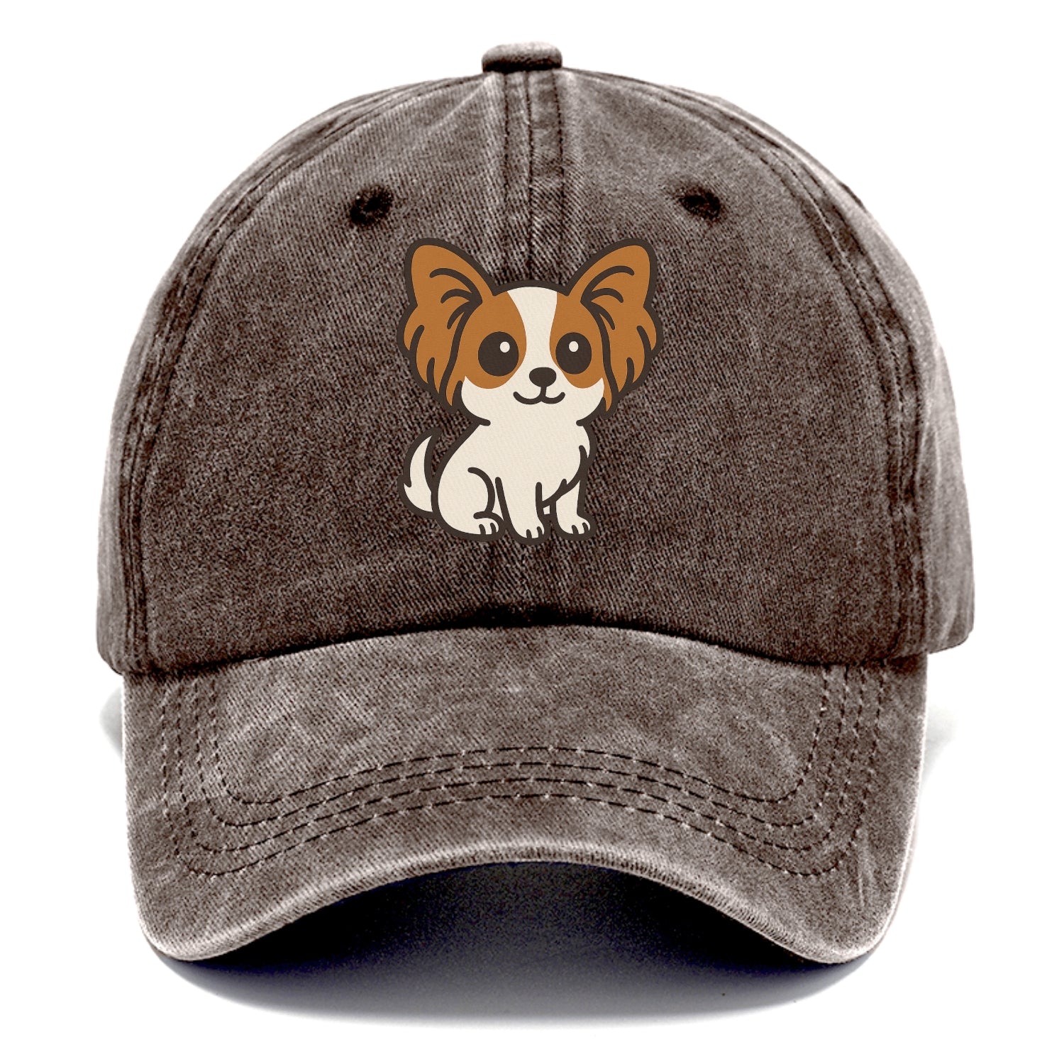 papillon white with brown ears sitting pose portrait design Hat
