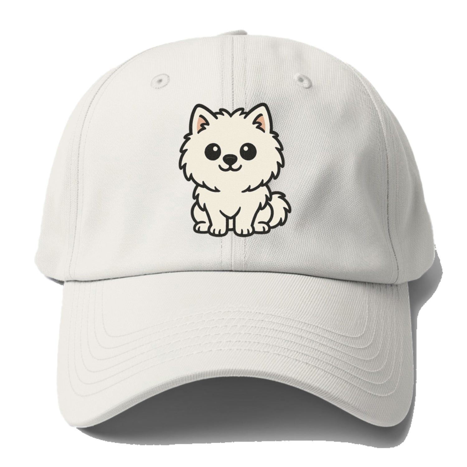 pomeranian white fluffy sitting pose portrait design Hat