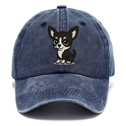 chihuahua black and white sitting pose portrait design Hat