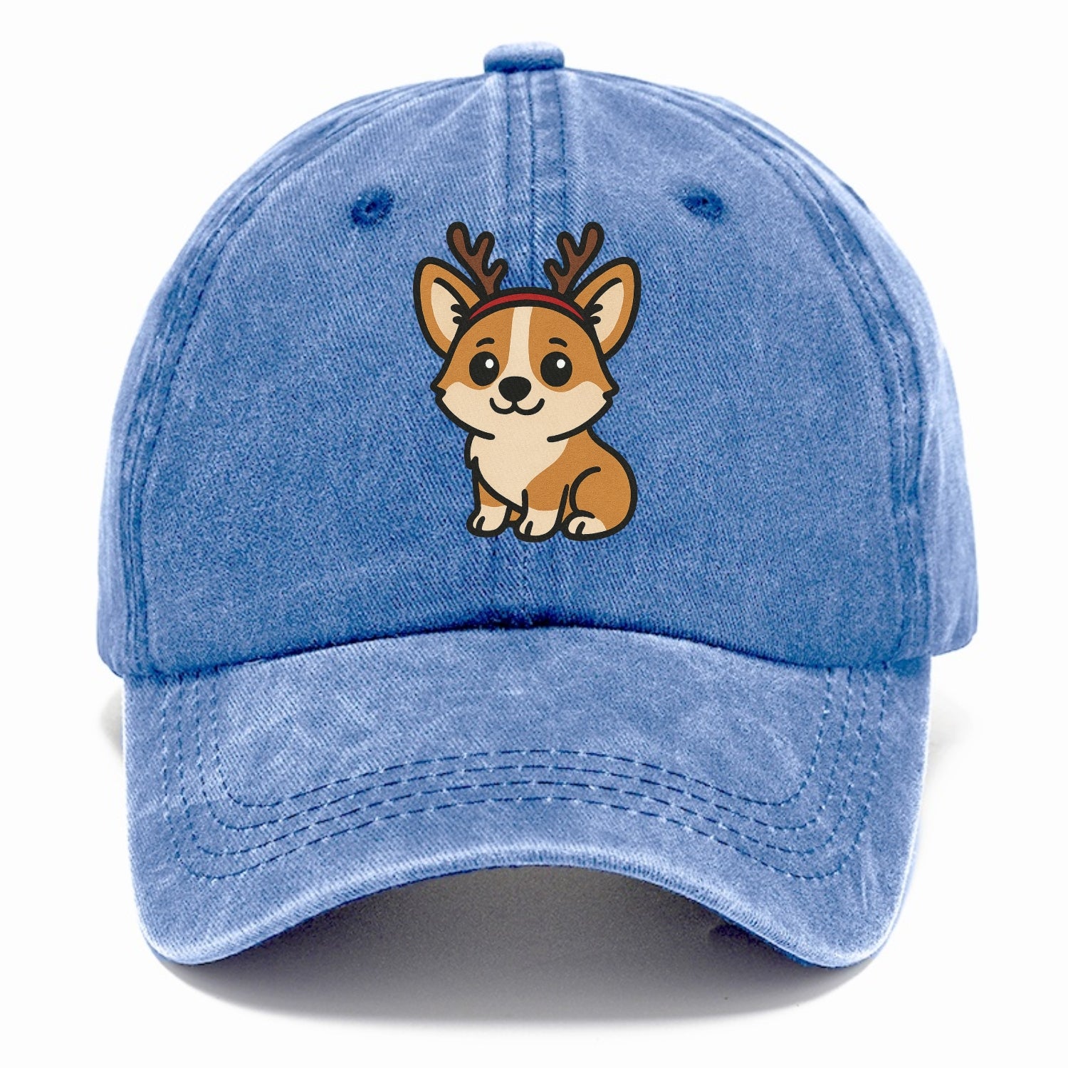 corgi wearing reindeer antlers christmas theme portrait design Hat