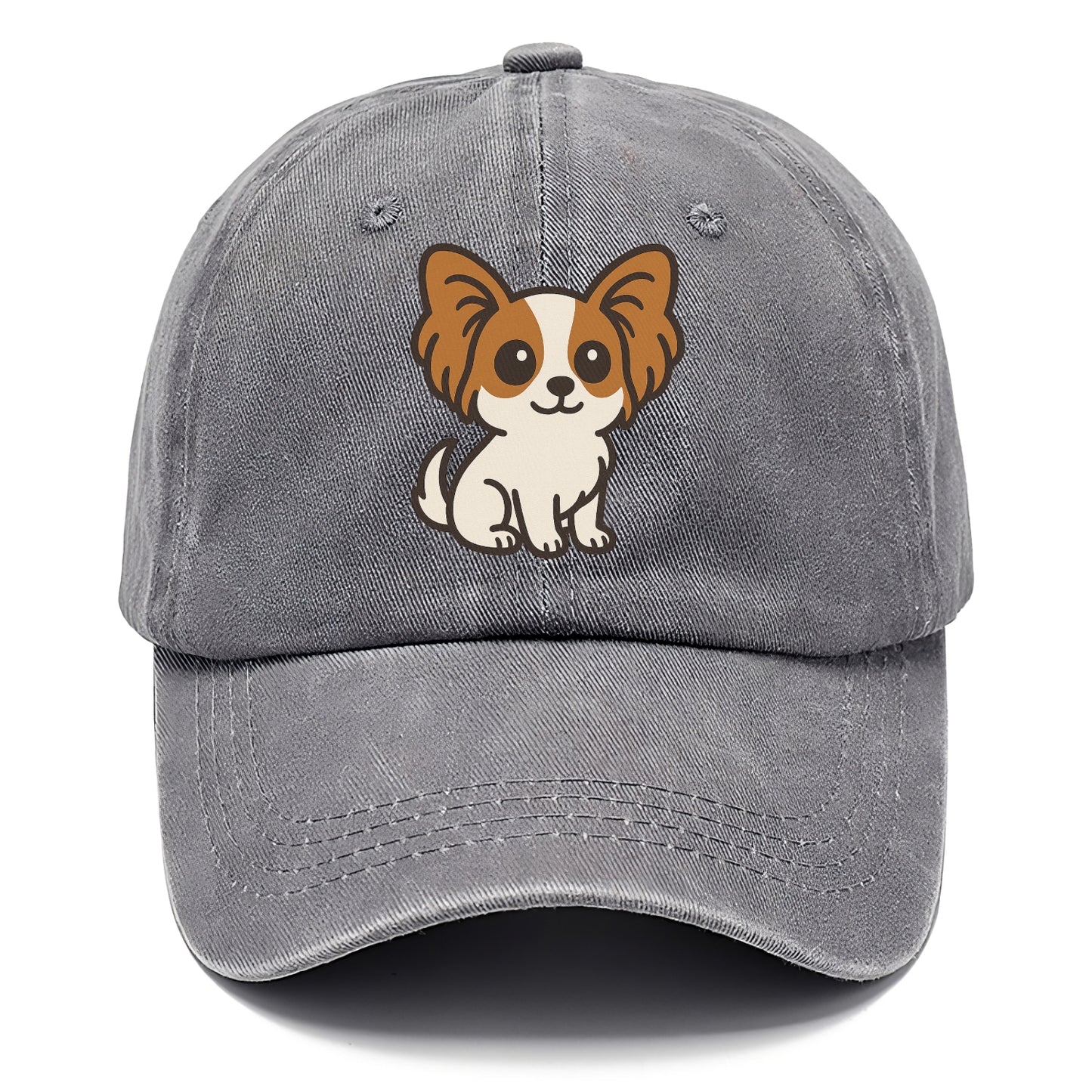 papillon white with brown ears sitting pose portrait design Hat