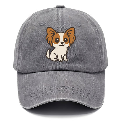 papillon white with brown ears sitting pose portrait design Hat
