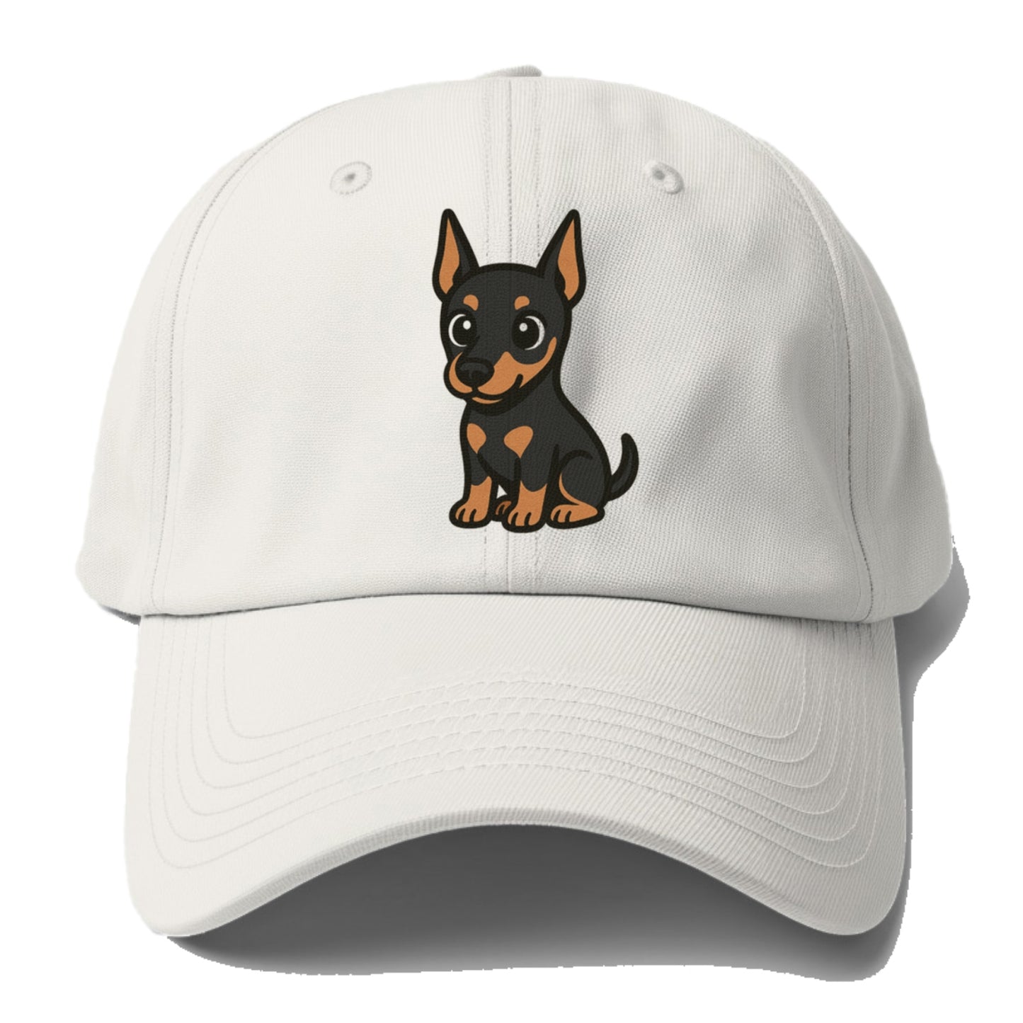 doberman black and tan sitting pose with cropped ears portrait design Hat