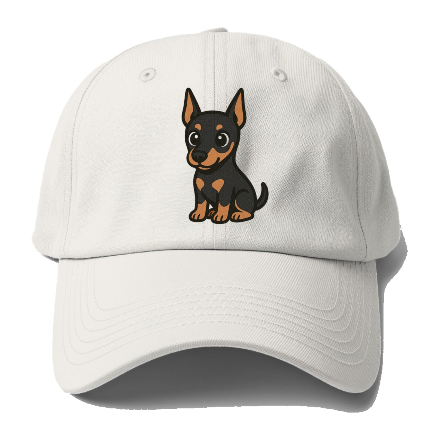doberman black and tan sitting pose with cropped ears portrait design Hat