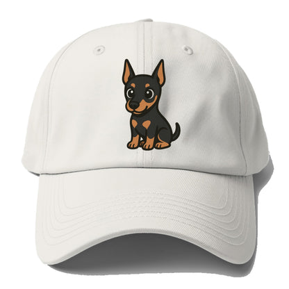 doberman black and tan sitting pose with cropped ears portrait design Hat
