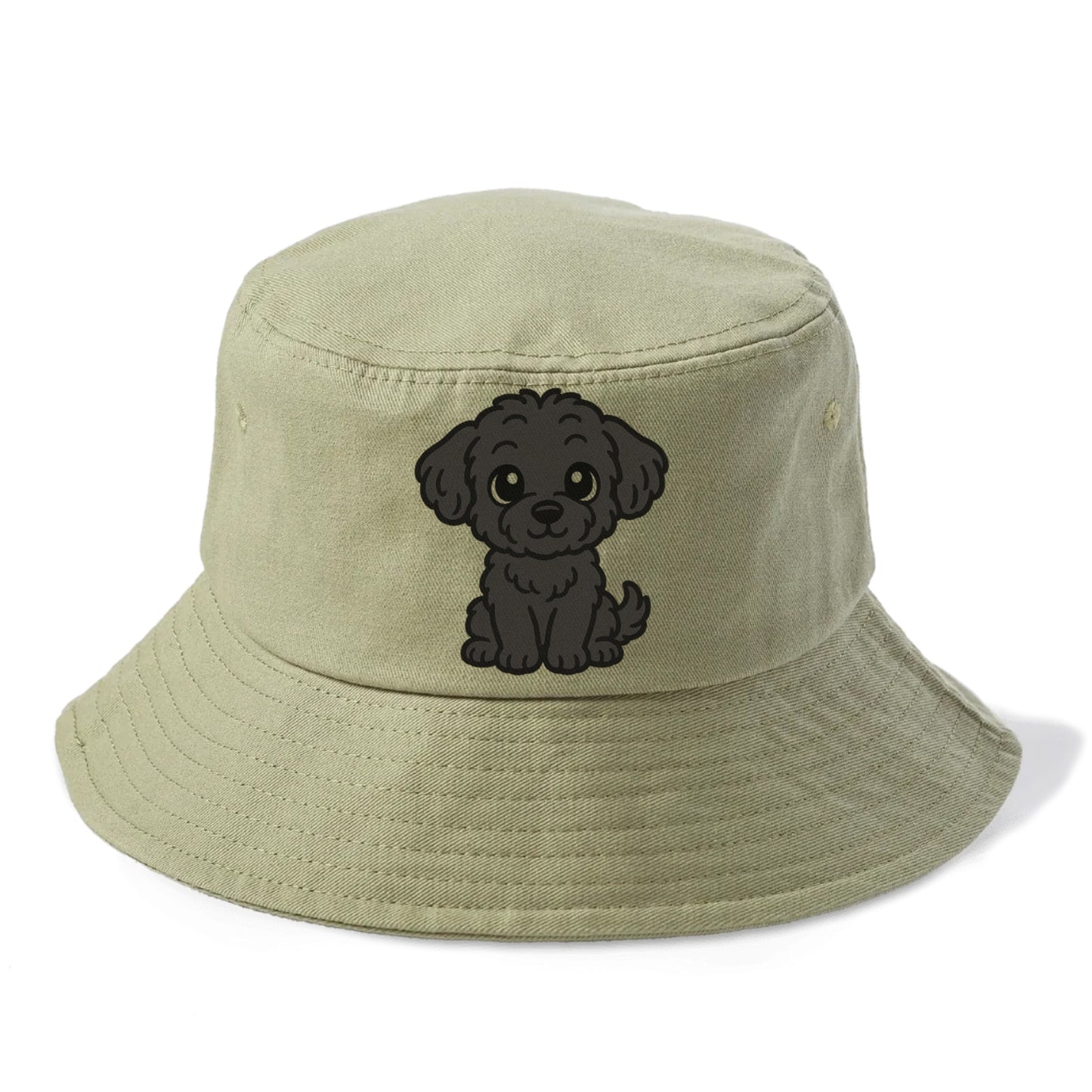 black maltipoo black curly sitting pose portrait design Hat