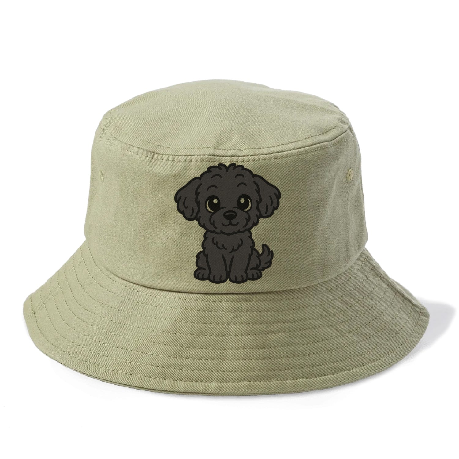 black maltipoo black curly sitting pose portrait design Hat