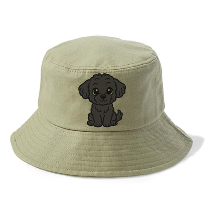 black maltipoo black curly sitting pose portrait design Hat
