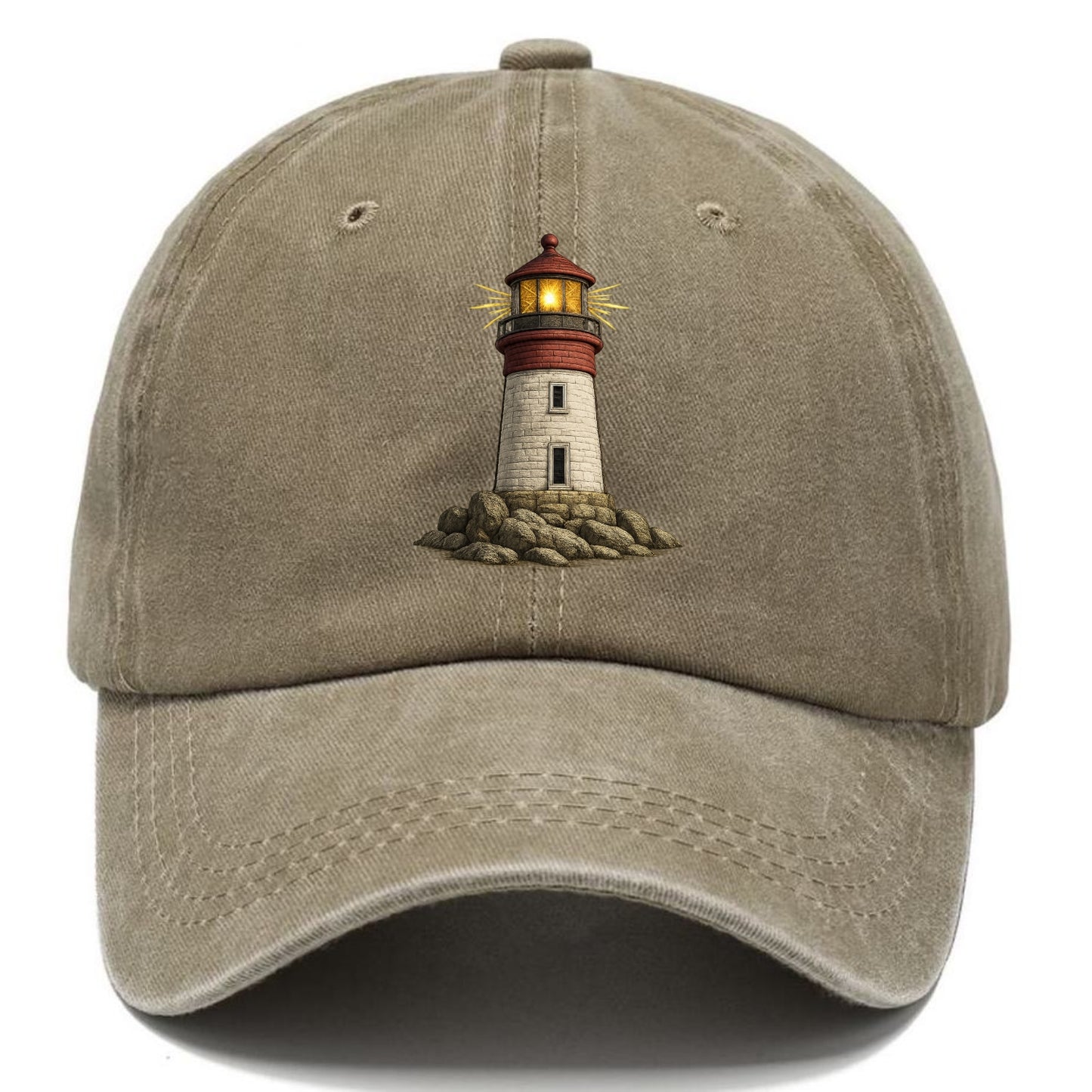 illuminated lighthouse on a rocky shore Hat