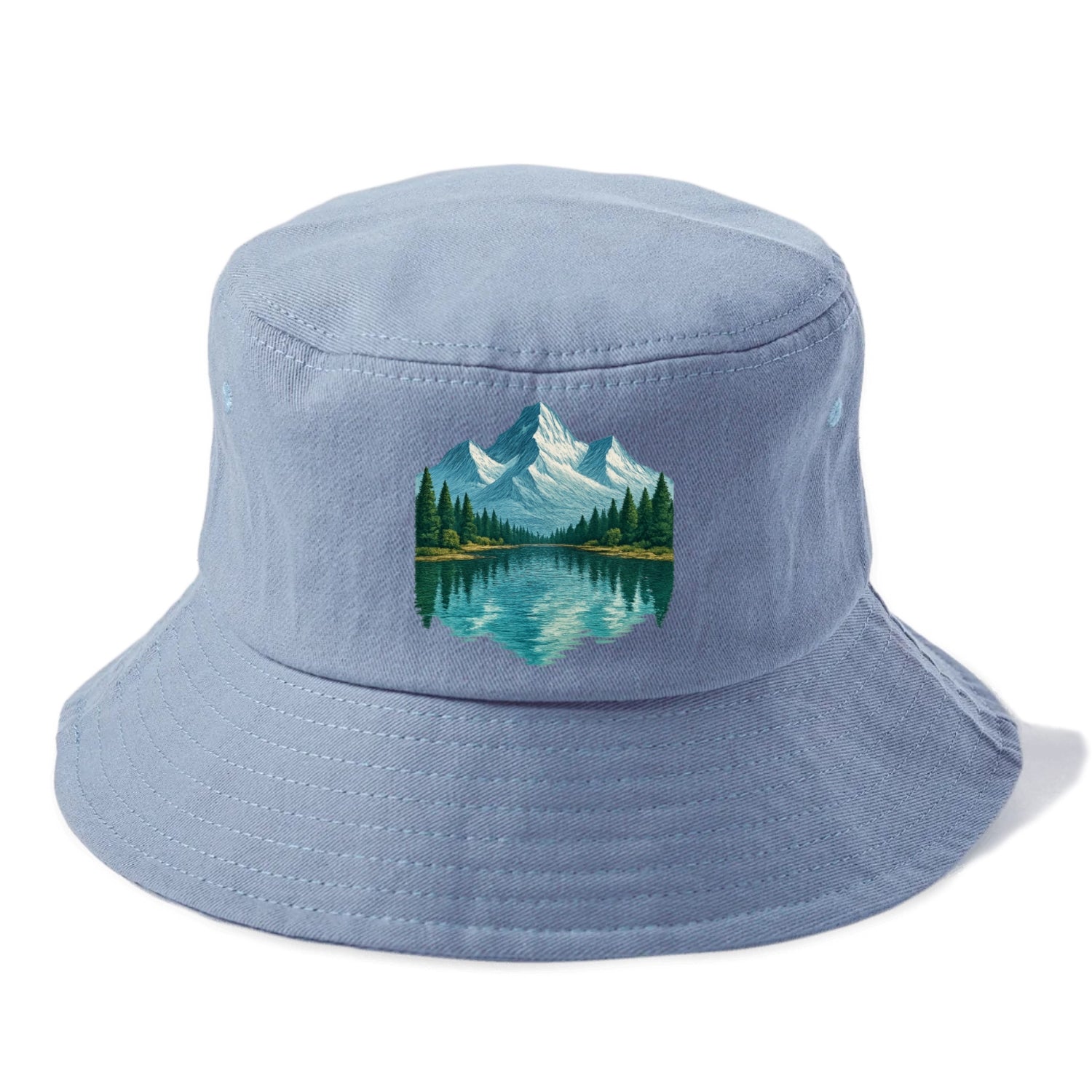 snowy mountain lake reflection design Hat