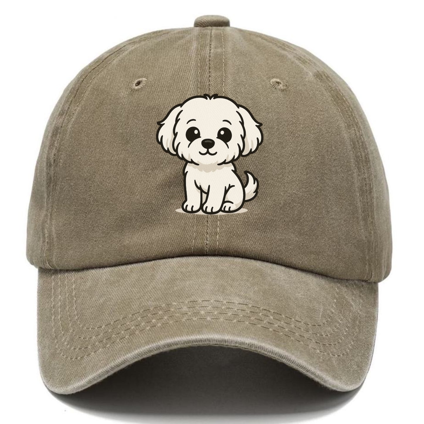 maltese pure white fluffy sitting pose portrait design Hat
