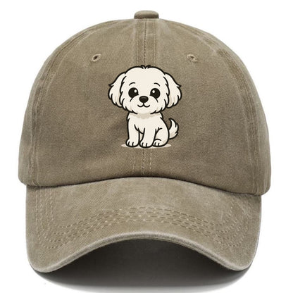 maltese pure white fluffy sitting pose portrait design Hat